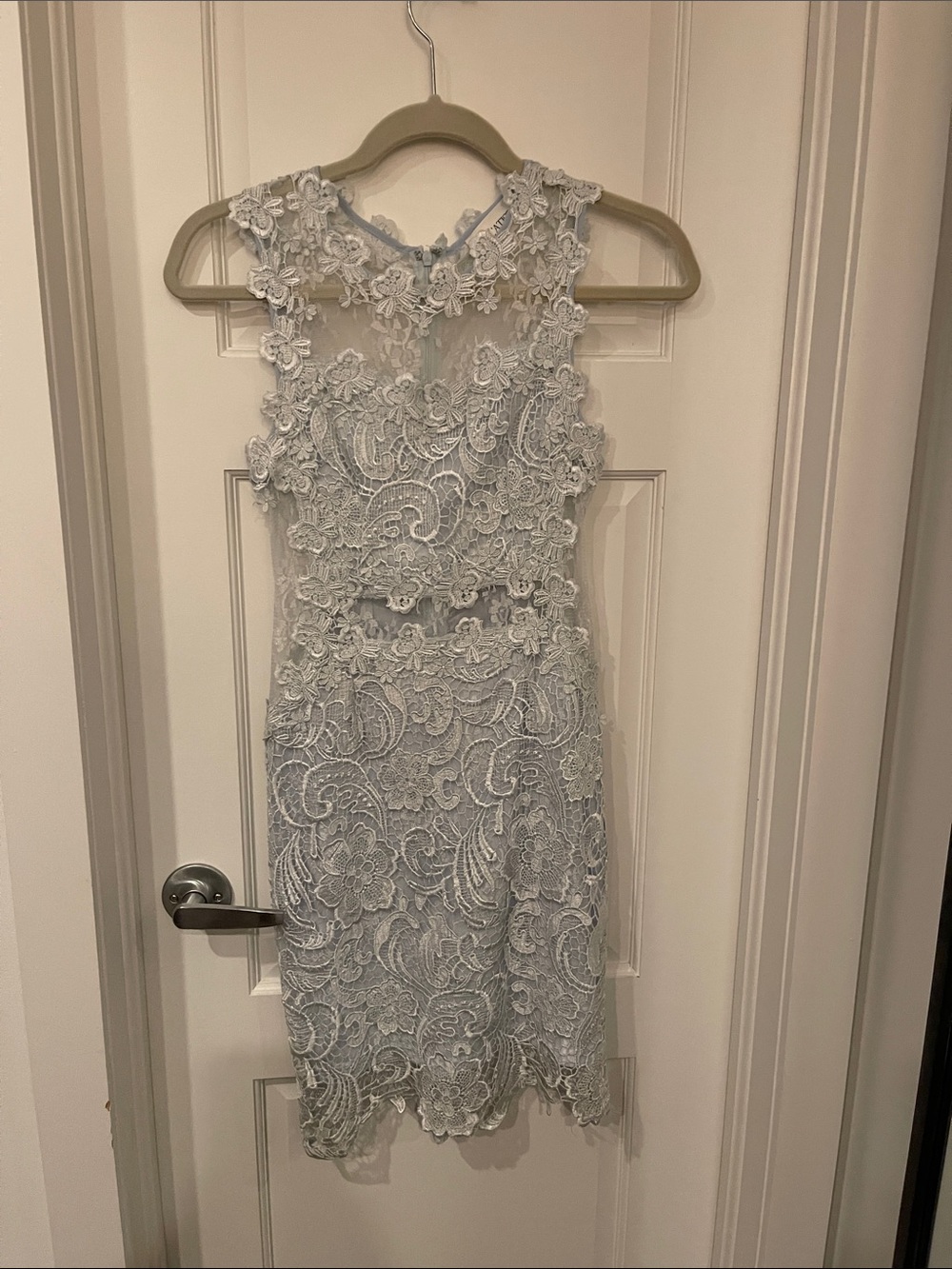 L’ATISTE by Amy Light Blue Floral Crochet Lace Illusion Mini Dress - Size S